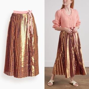 Loveshackfancy rose gold pleated midi skirt 8 women’s romantic new w tags